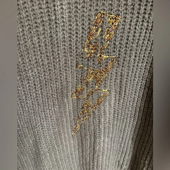 NWT Torrid size 1 (1X 14-16) gray sweater with bead lightning bolt detail - Picture 5 of 13